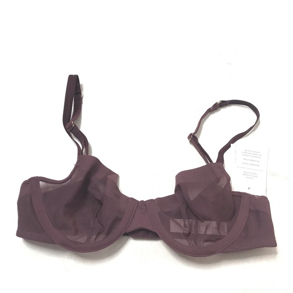 Auden Women's Sheer Mesh Unlined Demi Coverage Underwire Bra Size 32A Maroon Red - Picture 1 of 5